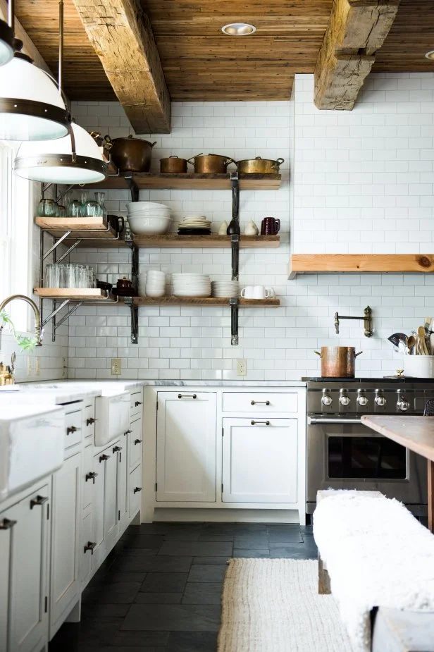 Remodeled Kitchen with Repurposed Open Shelving 