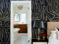 Master Bedroom Pops with Black and White Wallpaper