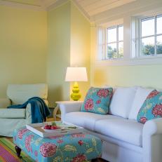 Den Outfitted With Plush Furniture, Floral Accents