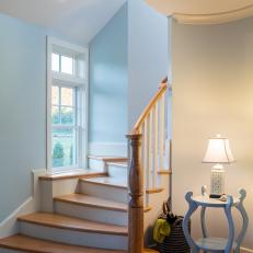 Coastal Entry Pairs Wood Details, Blue Accent Wall