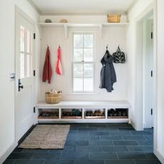 White, Traditional Mudroom in Modern Farmhouse