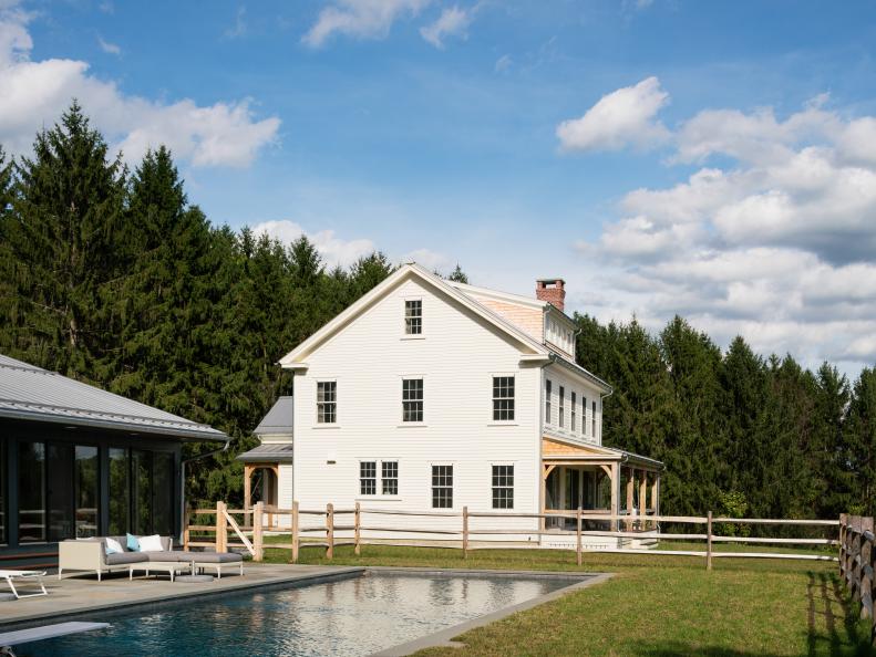 Traditional White Farmhouse with Pool