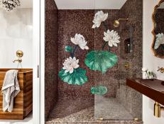 Contemporary Master Bathroom With Mosaic Tile Shower