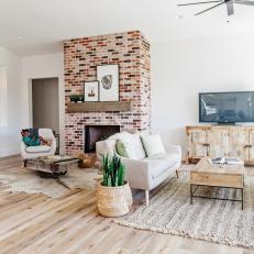 Large Great Room With Brick Fireplace