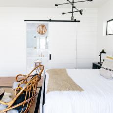 Black Details Add Contrast to All White Master Bedroom