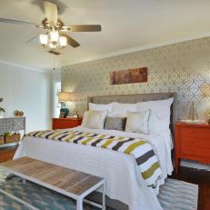 Contemporary Bedroom With Orange Nightstands