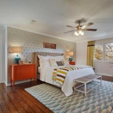 Contemporary Bedroom With Orange Nightstand