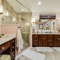 Contemporary Double Vanity Bathroom With Pink Walls
