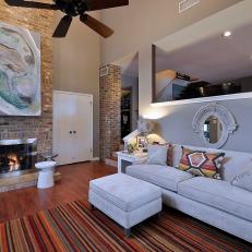 Bonus Room With Multi-Color Striped Rug, Abstract Art