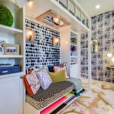 Colorful Summit Art Studio With Black and White Bench