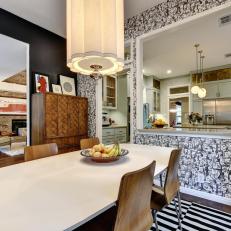 Dining Room With Black and White Striped Rug