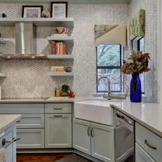 Midcentury Modern Kitchen With Wavy Wallpaper