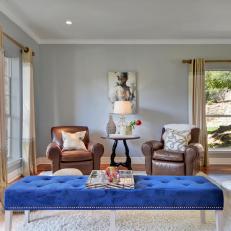 Neutral Living Space With Pop of Blue