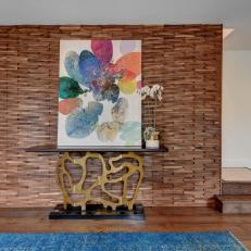 Contemporary Foyer With Wood Feature Wall