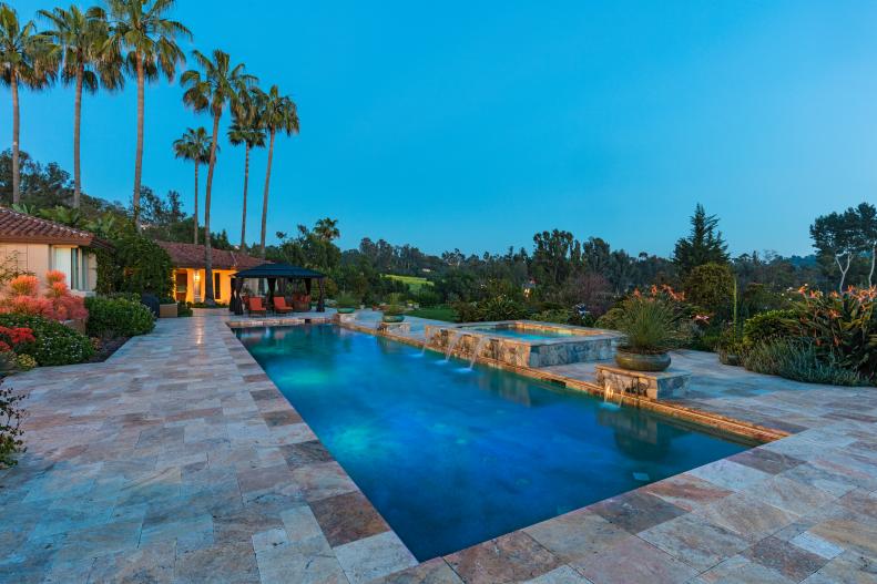 Swimming Pool With Hot Tub, Stone Tile Patio