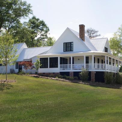 Spacious White Modern Farmhouse with Wraparound Porch 