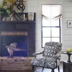 Contemporary Black and White Chair in Country Fireplace Sitting Room 
