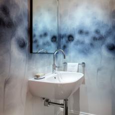 Powder Bath with Bold Blue Wallpaper