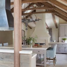 Rustic Neutral Kitchen With Exposed Beams