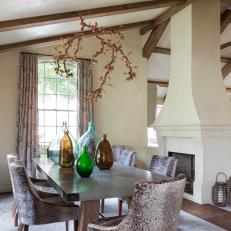 Rustic Dining Room With Velvet Chairs