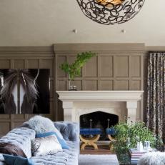 Neutral Rustic Living Room With Horse Art
