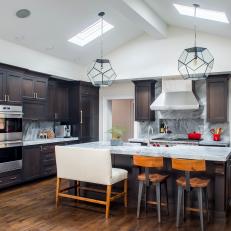 Airy Eat-In Kitchen With Contemporary Dark Wood Cabinetry