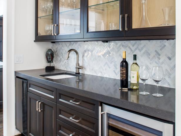 Contemporary Kitchen Bar With White Marble Backsplash Hgtv