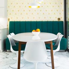 Midcentury Dining Nook With Green Banquette