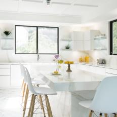 White Modern Kitchen With Yellow Accents