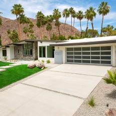Slab and Gravel Driveway for Midcentury Modern Ranch Home