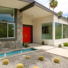 Midcentury Ranch Home With Hardscaping and Water Feature