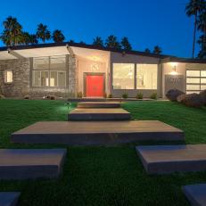Midcentury Modern Ranch Home With Slab Walkway at Night