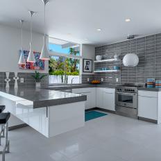 Modern Gray and White Open Plan Kitchen