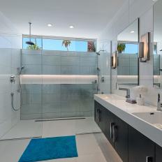 Modern Spa Bathroom With Blue Mat