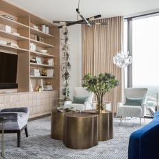 Contemporary Apartment Living Room With Blue Sofa