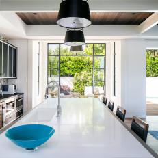 Black and White Kitchen With Blue Bowl