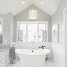Gray and White Spa Bathroom and Tub