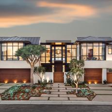 Modern Exterior and Driveways at Sunset