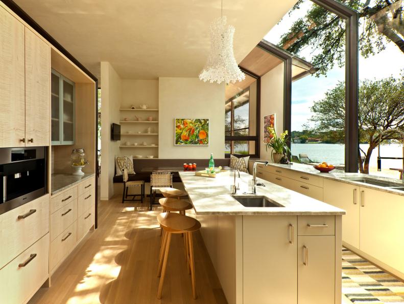 White Kitchen With Lake Views