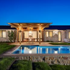 Ranch Home With Pool at Night