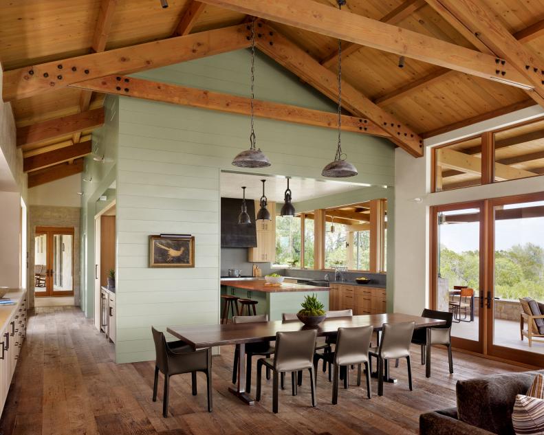 Dining Room With Truss Ceiling