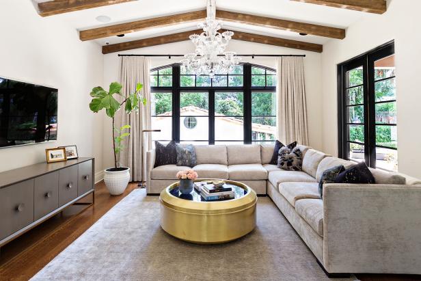 Living Room With Gold Coffee Table