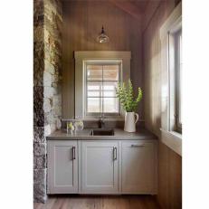 Neutral, Rustic Niche with Stone Wall, Sink