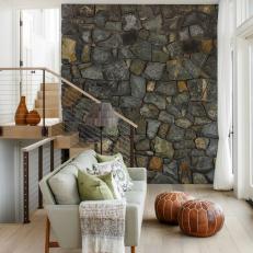 Fieldstone Accent Wall Creates Focal Point in Living Room