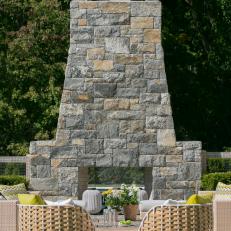 Outdoor Lounge With Stone Fireplace