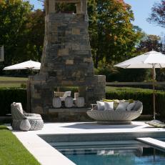 Pool and Stone Fireplace