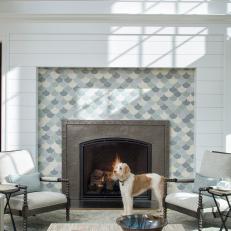 Fireplace With Mosaic Tiles and Dog
