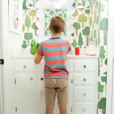 Tree Wallpaper in Boy's Bathroom