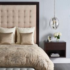 Contemporary Master Bedroom With Neutral Upholstered Headboard