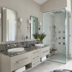 Master Bath With Gray Floating Vanity 